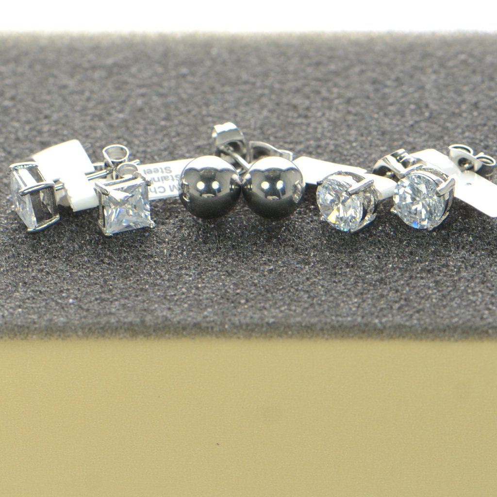 Steel By Design Set Of 3 Stainless Steel Stud Earrings